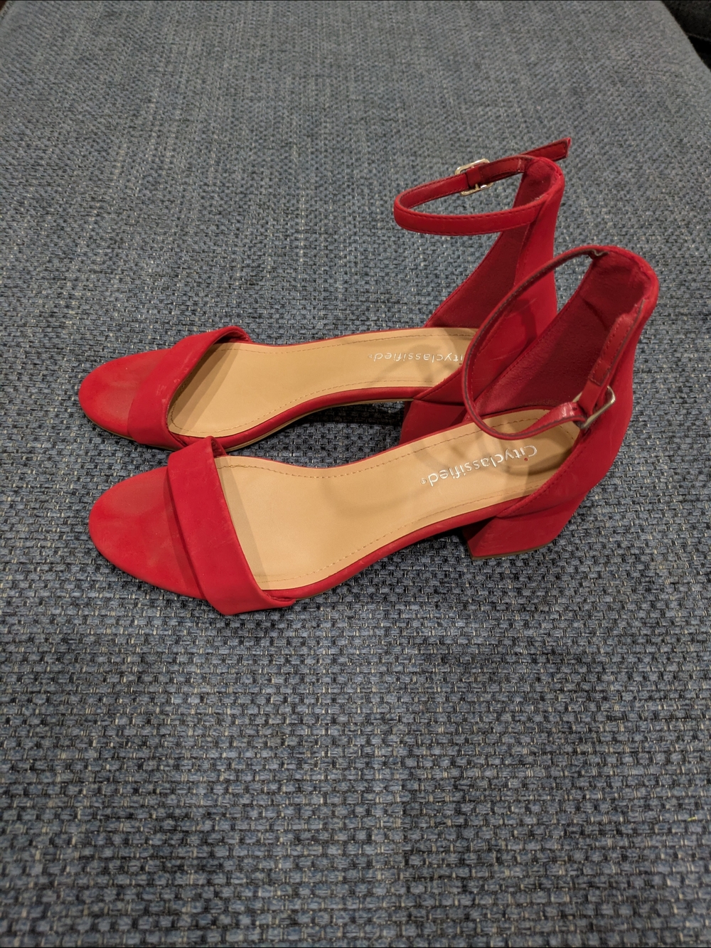 Cityclassified Red Suede Ankle-Strap Block Heels